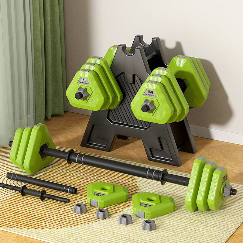 艾美仕哑铃男士健身锻炼器材家用套装组合杠铃女士可调节重量亚玲男包胶 绿色 10KG =5kg*2