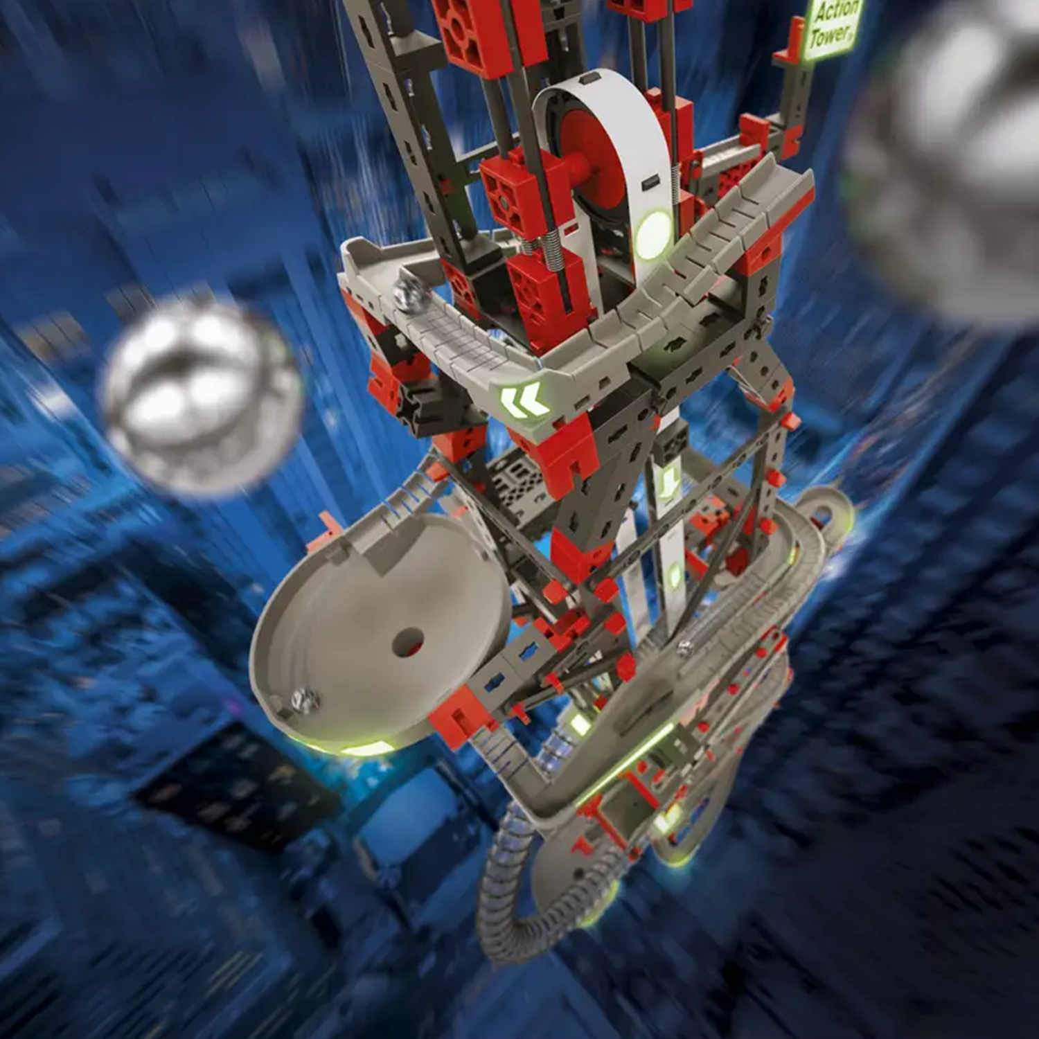 fischertechnik慧鱼德国原装进口儿童益智拼装积木齿轮轨道机械力学STEM教具玩具 悬挂动感轨道塔【554460】