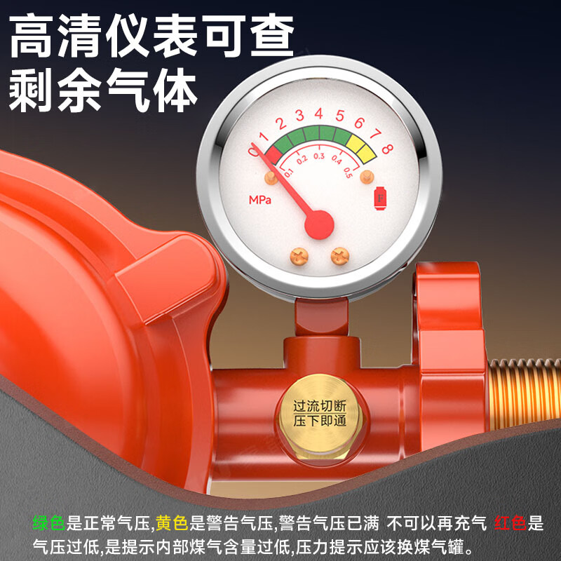 家业 液化气罐煤气减压阀新国标1.2安全阀自动关闭燃气灶阀门大火防爆 【插口】大流量1.2带表丨大火力 以换代修-值得信赖