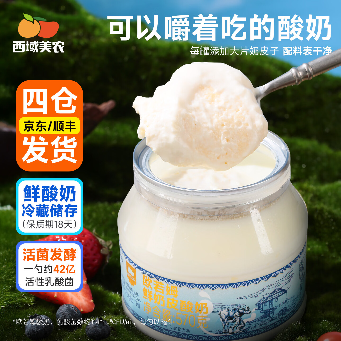 西域美农欧若姆奶皮子酸奶 内蒙古手工奶皮子老酸奶 不添加色素香精防腐剂 【单罐奶皮子含量≥25g】570g*2罐