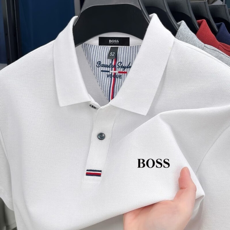 BOSS德国BOSS纯棉新款短袖男士POLO翻领纯色夏季休闲T恤上衣半袖t恤衫 白色 S 165/84A