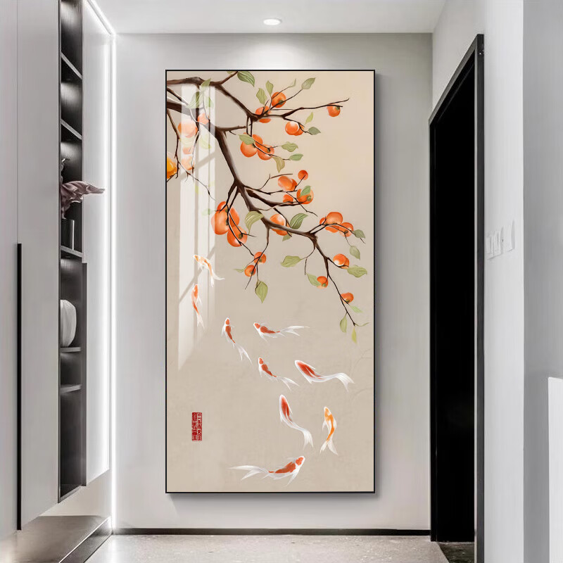 柳莺花燕入户玄关装饰画现代简约客厅走廊尽头墙壁画过道竖版轻奢大气挂画 家和富贵 70*140cm晶瓷平面+铝合金框 默认发黑色框(如需金色框请备注)