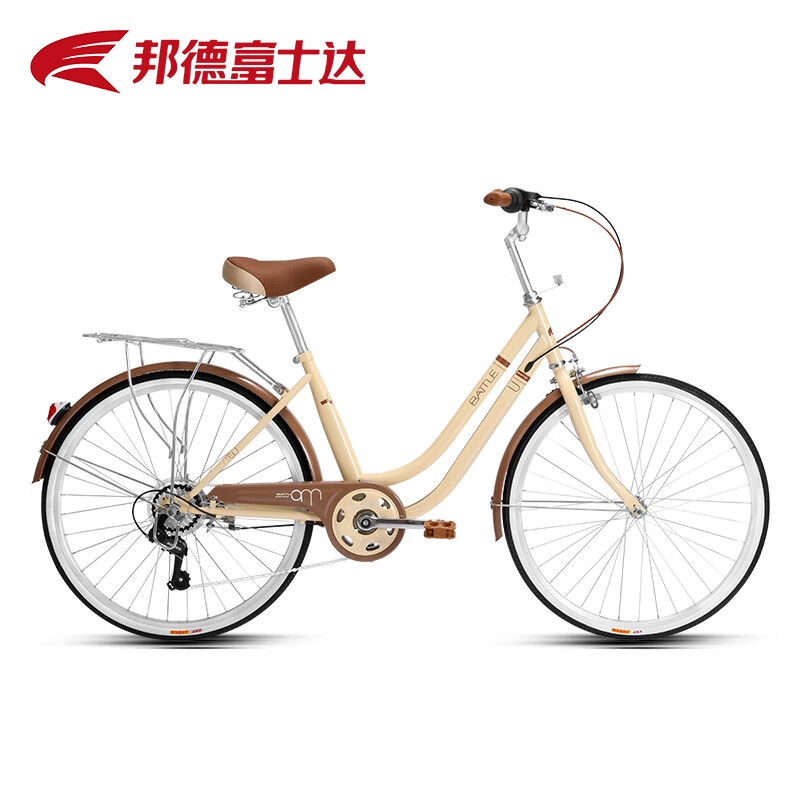 邦德·富士達富士達復古單車輕便通勤高碳鋼車架珍珠白青山灰自行車男女通用 24寸-奶咖色 7速