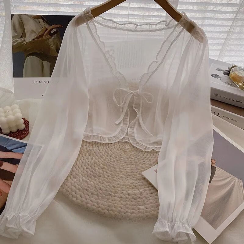 【优选好物】配吊带裙子的小披肩外搭罩衫雪纺开衫女夏季学生防晒 白色 S