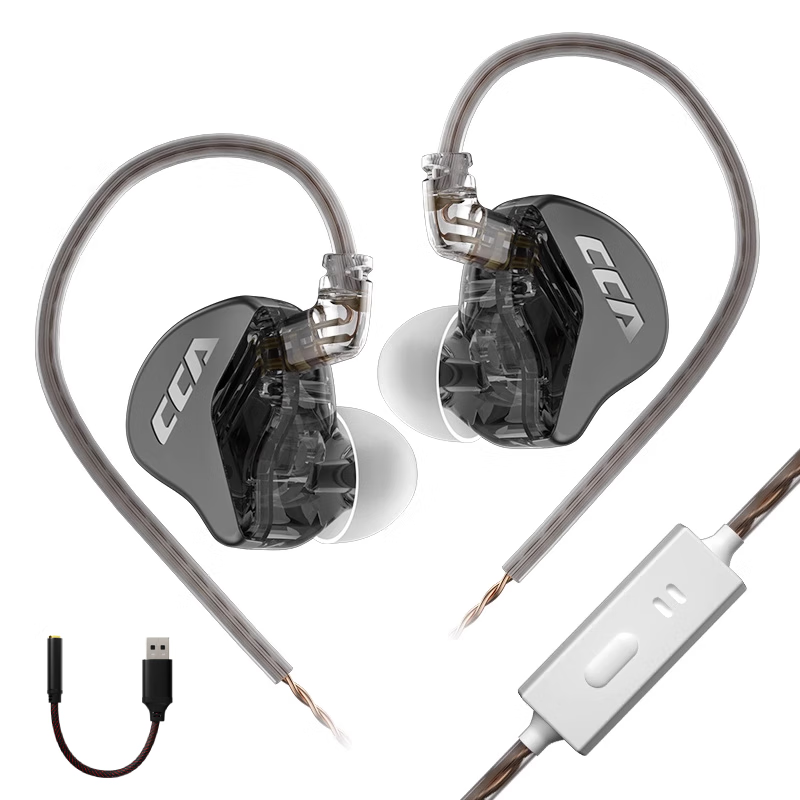 CCA CRA动圈入耳式有线耳机可换线运动K歌手机电脑重低音线控3.5MM高保真HIFI耳塞高音质 透明黑【电脑语音版】
