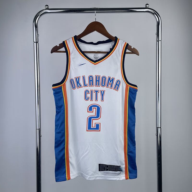 nba kids亚历山大复古雷霆队白色2号篮球服球衣热压高端球迷版美式