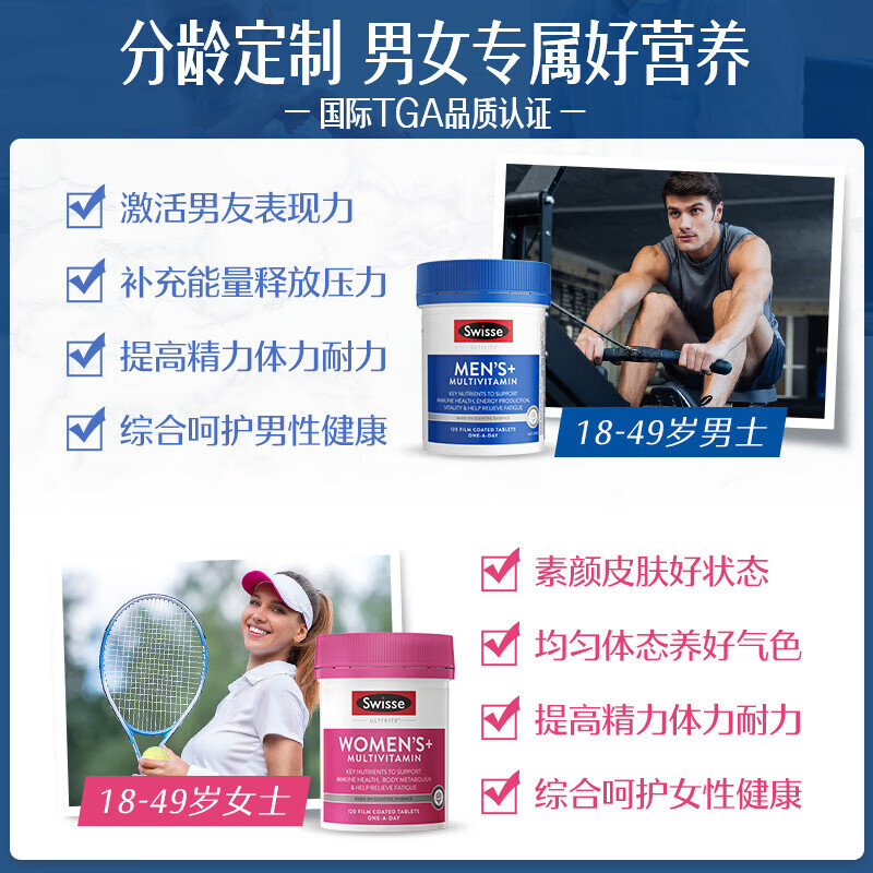 Swisse【联盟专享】Swisse 女士复合维生素片120片/瓶 维生素C葡萄籽 男士复合维生素120粒