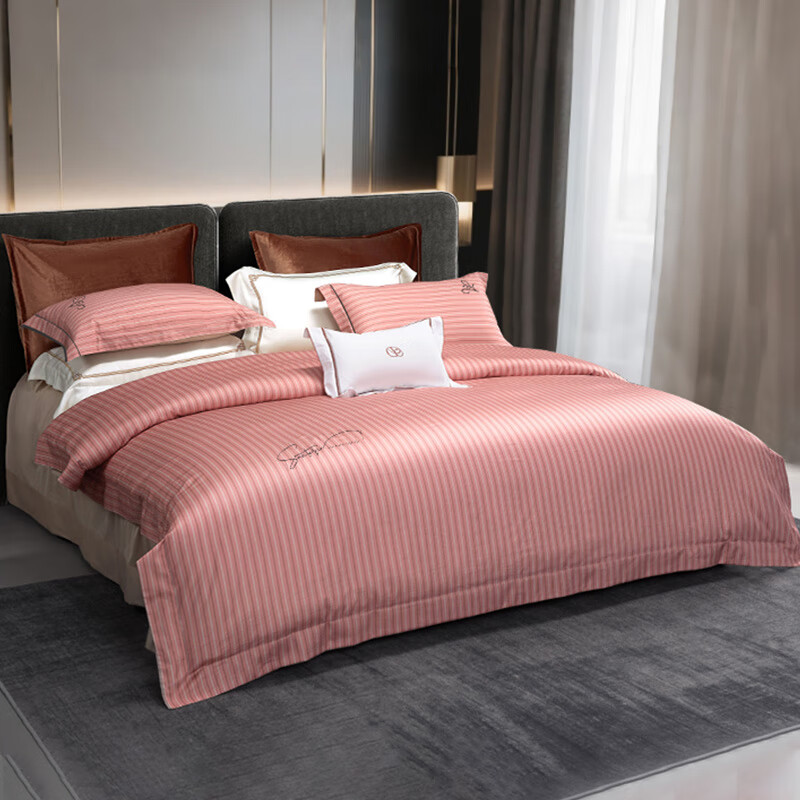 黛富妮四件套100%纯棉80支阿瓦提新疆长绒棉全棉条纹被套床单双人套件 阿瓦提长绒棉- 80支 -塞伦娜四件套 1.5米 床单款 (被套200*230cm)