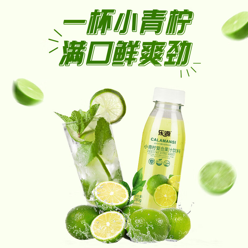樂(lè )源小青檸汁復合果汁飲料280g*8瓶裝檸檬汁酸甜解膩網(wǎng)紅飲品 樂(lè )源小青檸汁280g*8瓶裝