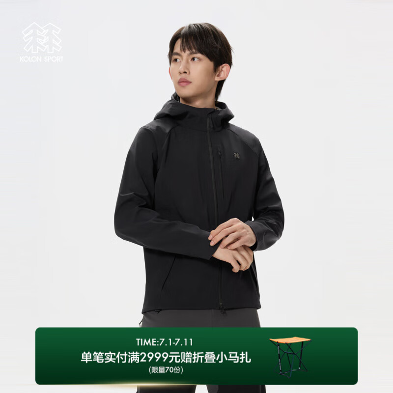 KOLON SPORT/可隆防水軟殼夾克 男子戶外運動春秋連帽防風(fēng)透濕外套 LHJK5MNT05-BK 黑色 2XL 185/104A