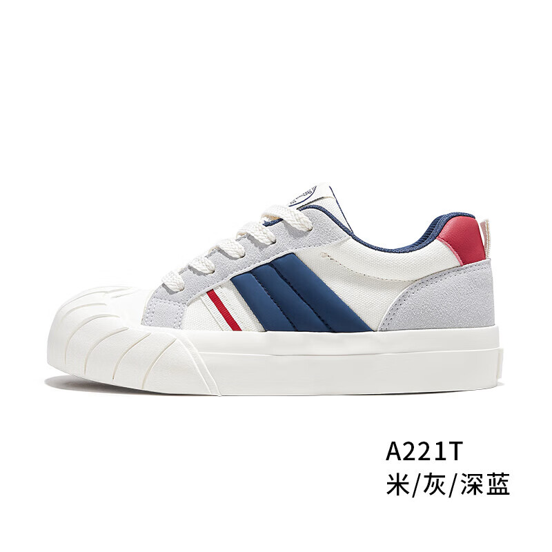 飞跃(Feiyue)帆布鞋女夏季潮流舒适撞色拼接运动休闲鞋子女士百搭学生厚底板鞋 米/灰/深蓝 35
