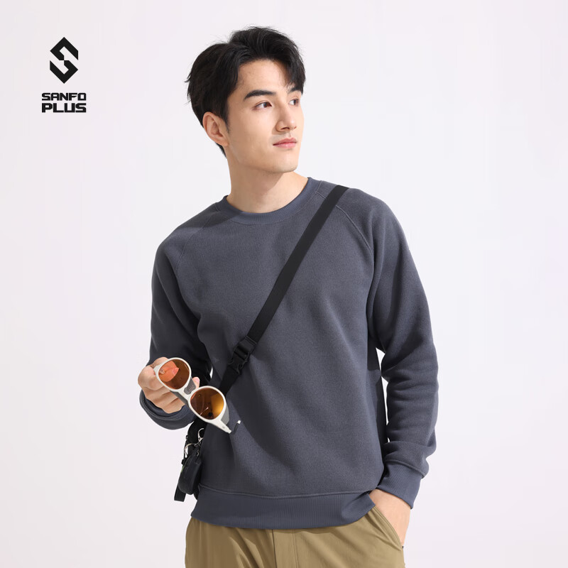 SANFO PLUS三夫户外抓绒衣轻锋毛织圆领毛衣轻便保暖男秋冬户外运动卫衣 枪灰 M