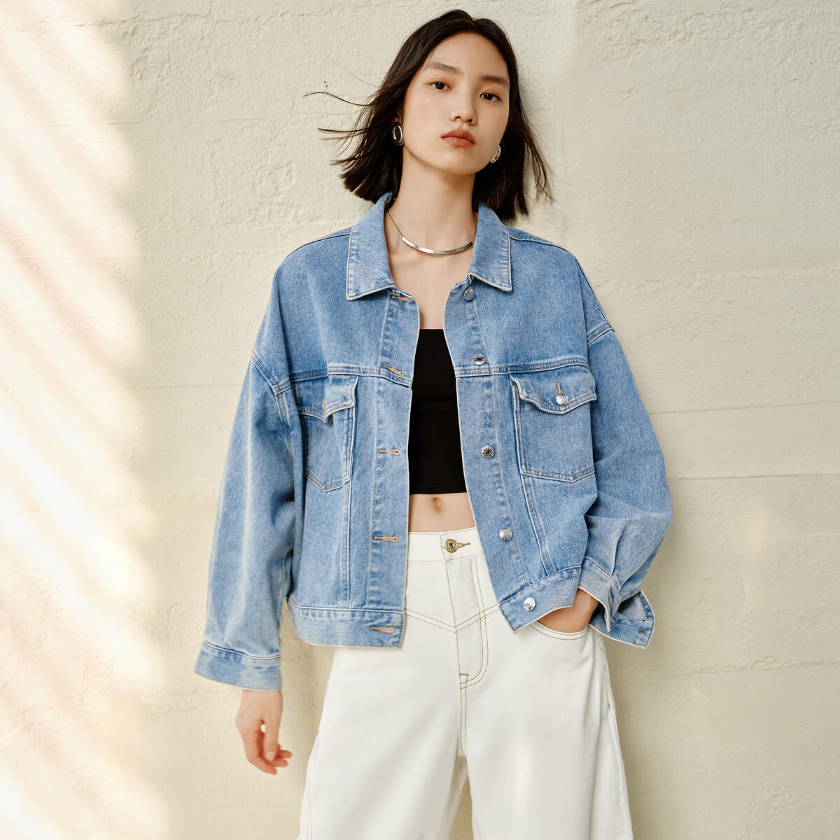 太平鸟灯笼袖纯棉牛仔外套女2025春装宽松时尚牛仔上衣外搭 牛仔蓝（第二批） XS
