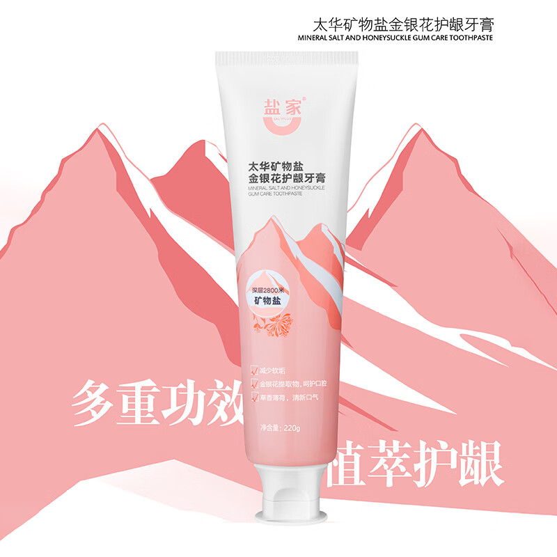 盐家 SALT PLUS太华矿物盐金银花护龈牙膏 去黄清新口气牙膏 金银花护龈牙膏【220g*1支】 京东折扣/优惠券