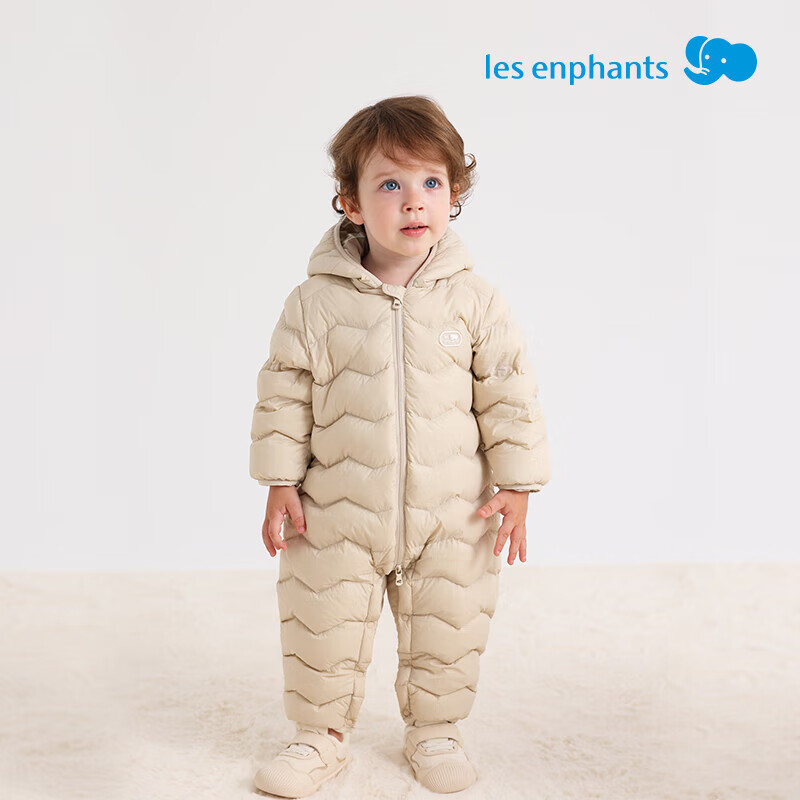 丽婴房【商场同款】连身衣新生儿羽绒服连体衣婴幼儿冬季宝宝保暖爬服 暮霭卡其 90cm /充绒量67.5g