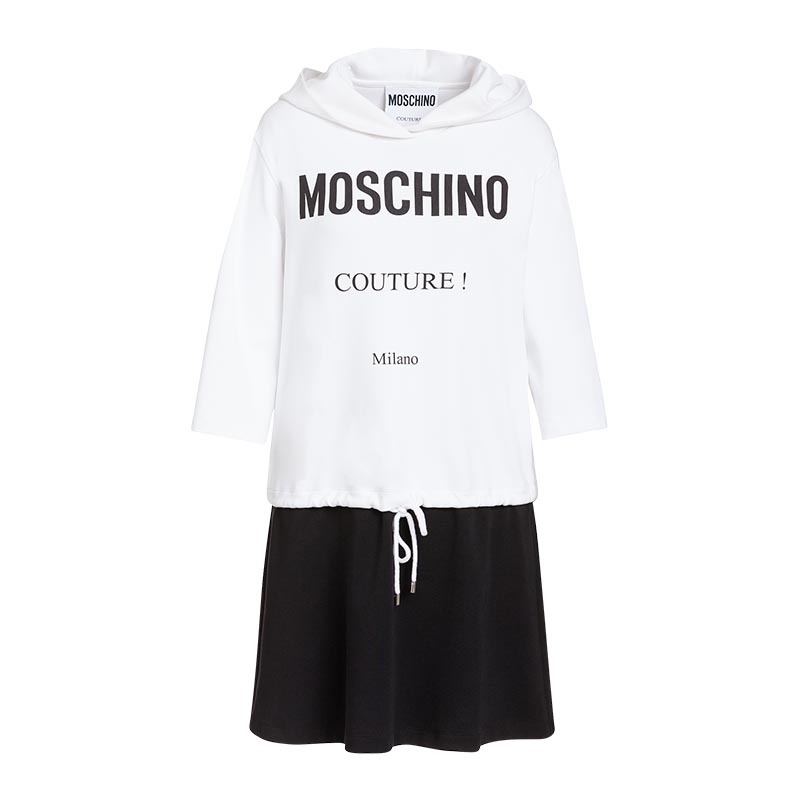 MOSCHINO 莫斯奇诺 LOGO标连帽长袖抽绳连衣裙长裙 女款 白色 36码 E A0455 0526 2001 36