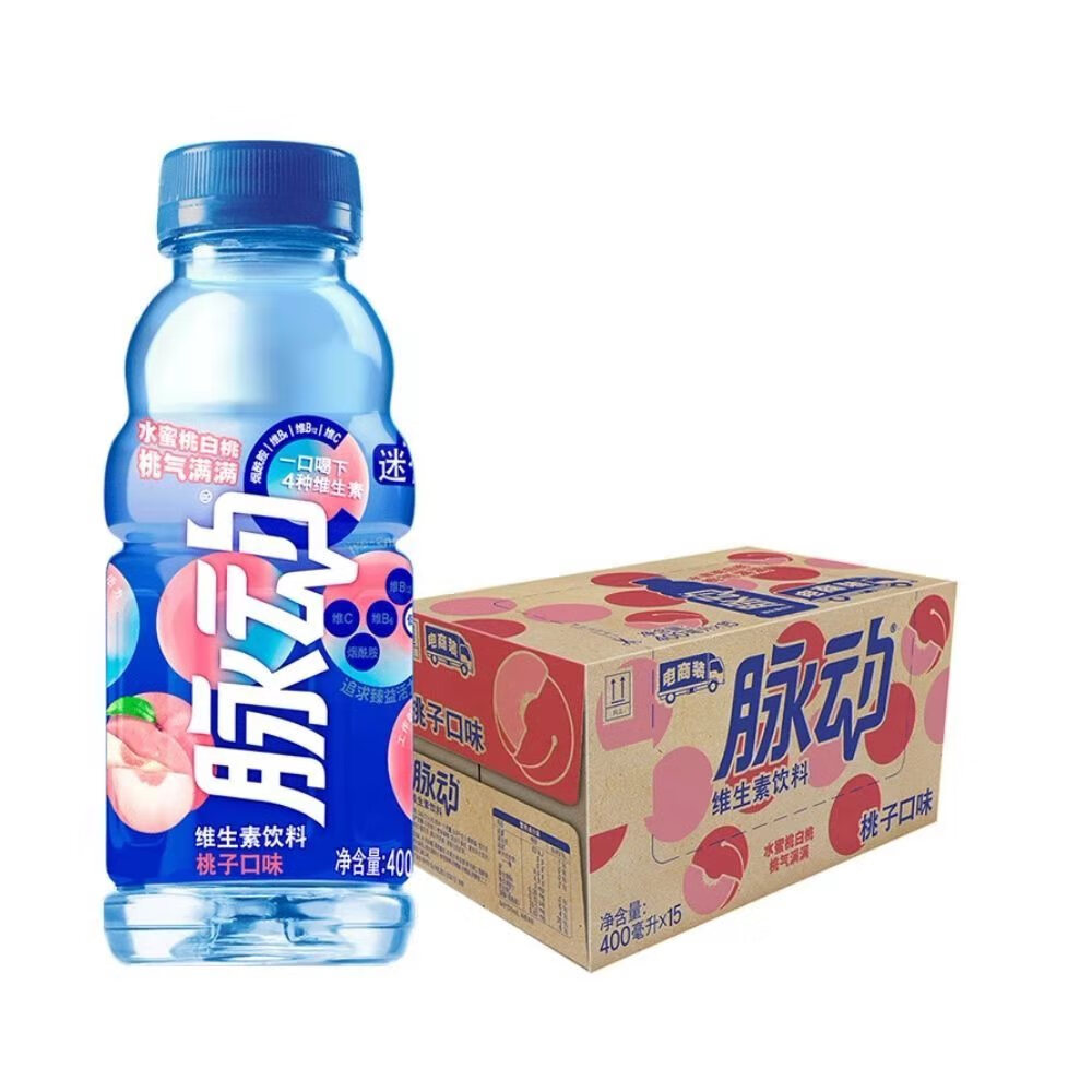 脈動(dòng)（Mizone）維生素飲料400ml*15瓶裝青檸水蜜桃口味整箱低糖運(yùn)動(dòng)功能飲料 桃子口味400ml*15瓶