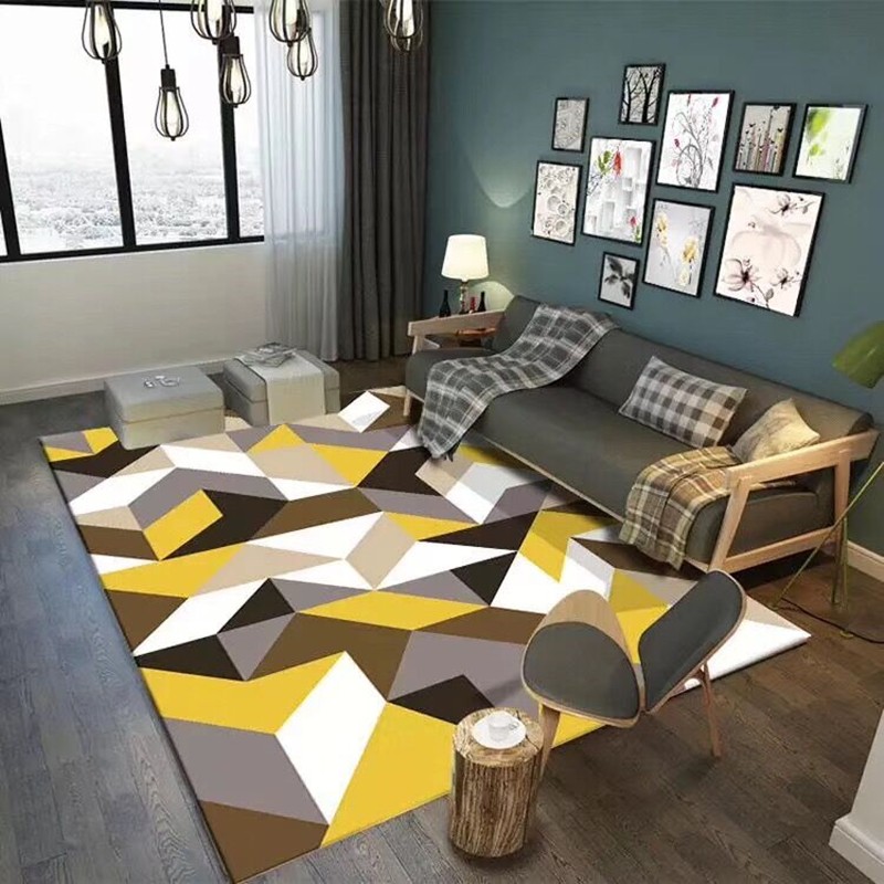 圣艾尔 几何图案地毯简约时尚地毯客厅茶几长方形地毯餐桌地毯可以水洗 YH图案-01号 平面款0.8米宽*1.6米长