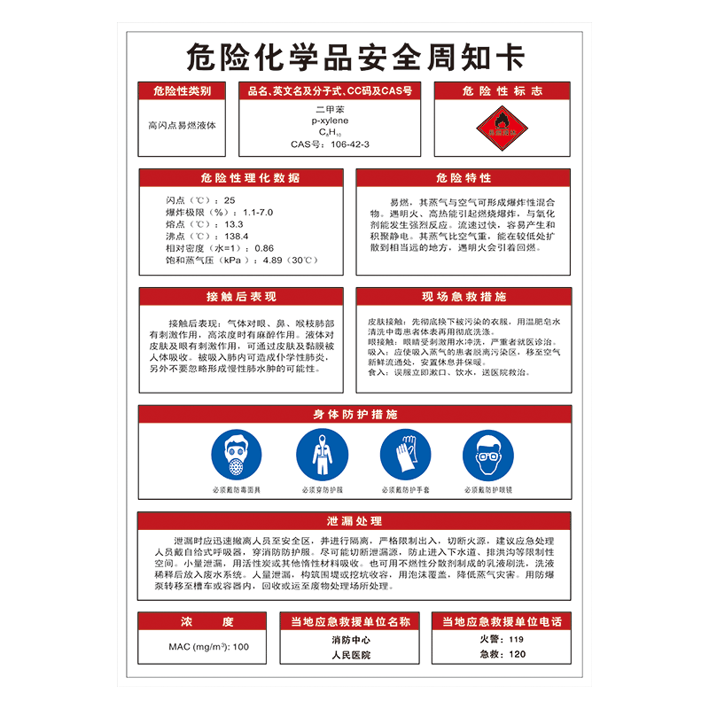 病危害告知牌卡警示牌标志标示标识牌nfh nfh27 危险化学品安全周知卡