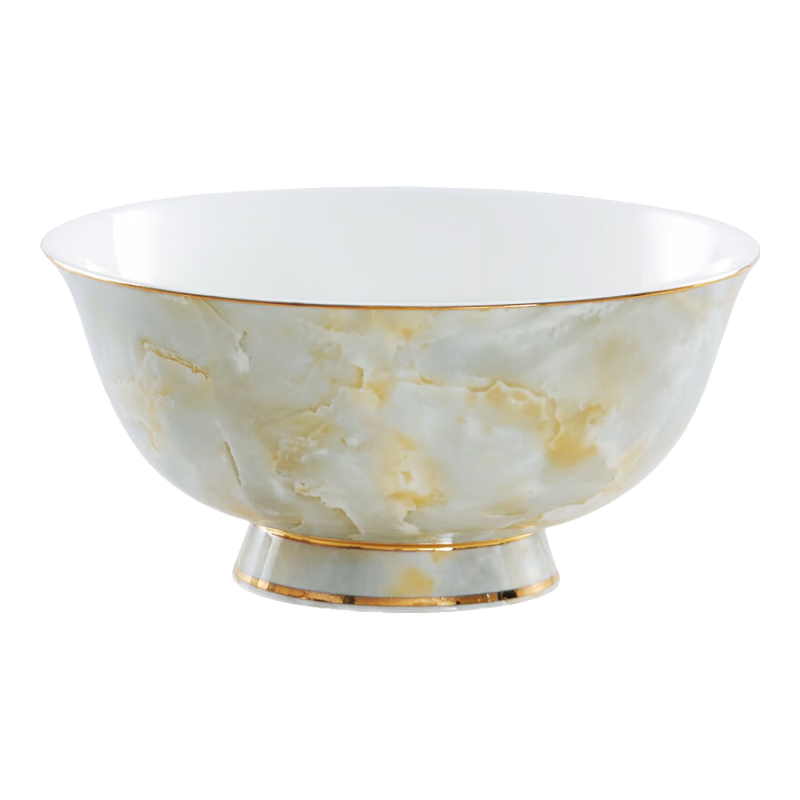 瑞玖家用骨瓷碗金邊高足米飯碗大理石面碗陶瓷吃飯碗湯碗高足防燙面碗 云卷云舒6英寸高足面碗 10個