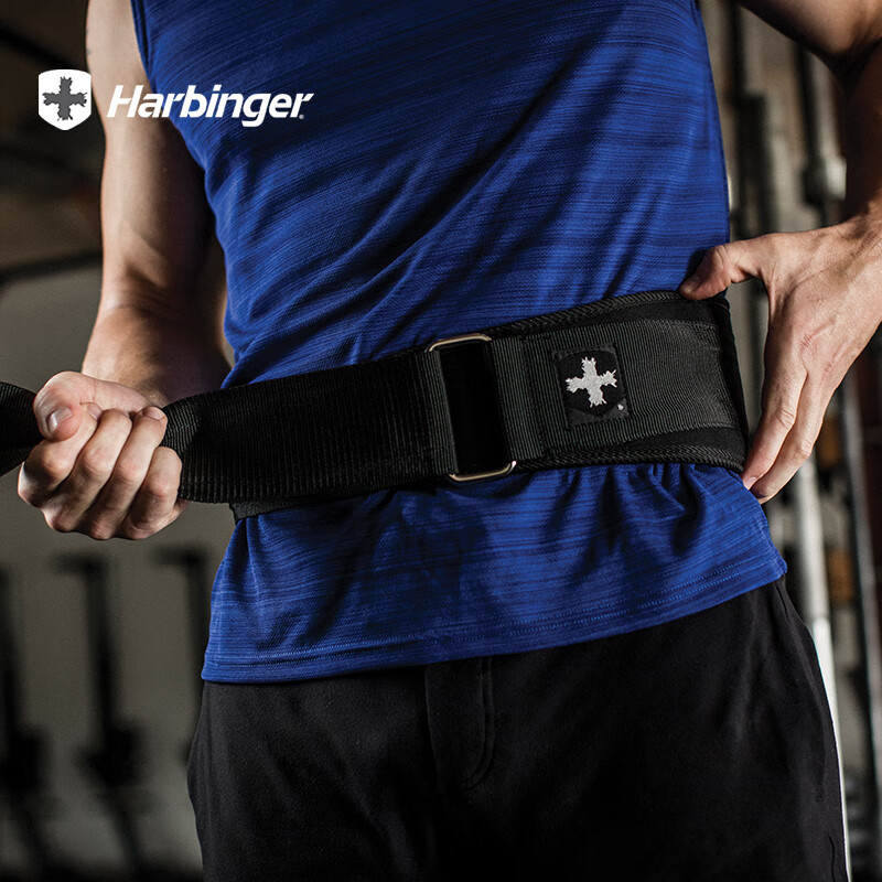 Harbinger哈彬者健身运动护腰带男女专业进口防护支撑硬拉深蹲举重器械护具 背宽约13cm/重型钢扣环/黑/男款 M