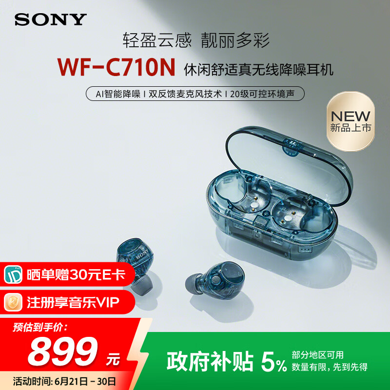 索尼（SONY）WF-C710N休闲舒适真无线降噪耳机 冰透蓝 高考祝福礼物
