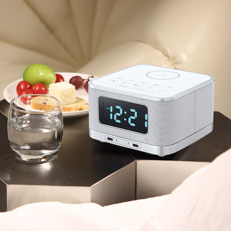 美时(homtime) HS1-PD无线充电蓝牙音箱闹钟音响USB收音机酒店民宿桌面时钟多功能卧室床头手机15W无线充电器 白色(插电源使用)