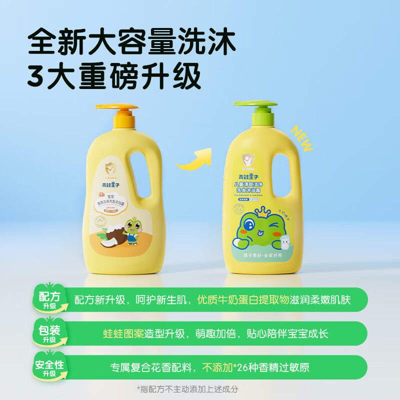 青蛙王子儿童宝宝洗发水沐浴露二合一学生婴儿0-12岁沐浴乳洗头膏全家共享 【牛奶】儿童洗发沐浴露1100ml