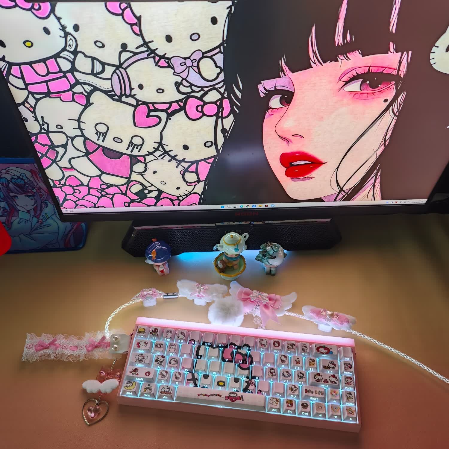 HelloKitty多色键帽侧刻透光wootingez63made68美加狮ev63 atkvgn艾石头小蜜蜂ace68win 粉色侧刻透光适配到87键，发全套