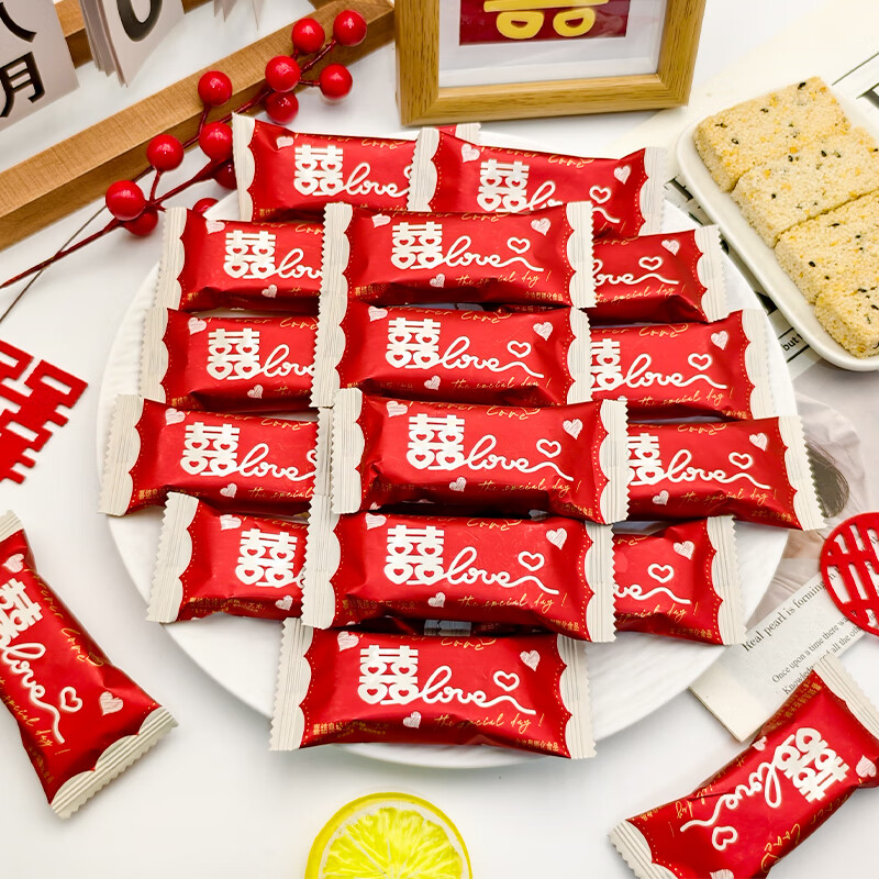 祥好喜结良缘谷米酥结婚订婚专用饼干伴手礼散装批发年货必备零食糖果 双喜谷米酥红色(500g约60颗)