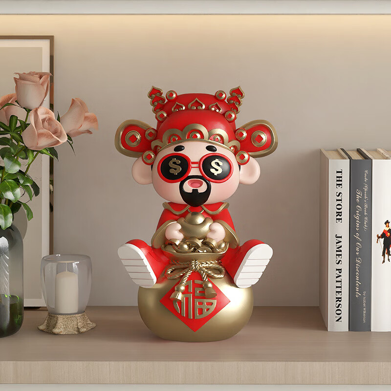 棕櫚樹(shù)（palmtree）國(guó)潮財(cái)神爺擺件收銀臺(tái)喜慶裝飾品辦公室好物工 福袋財(cái)神桌面擺件-紅色【高26cm】