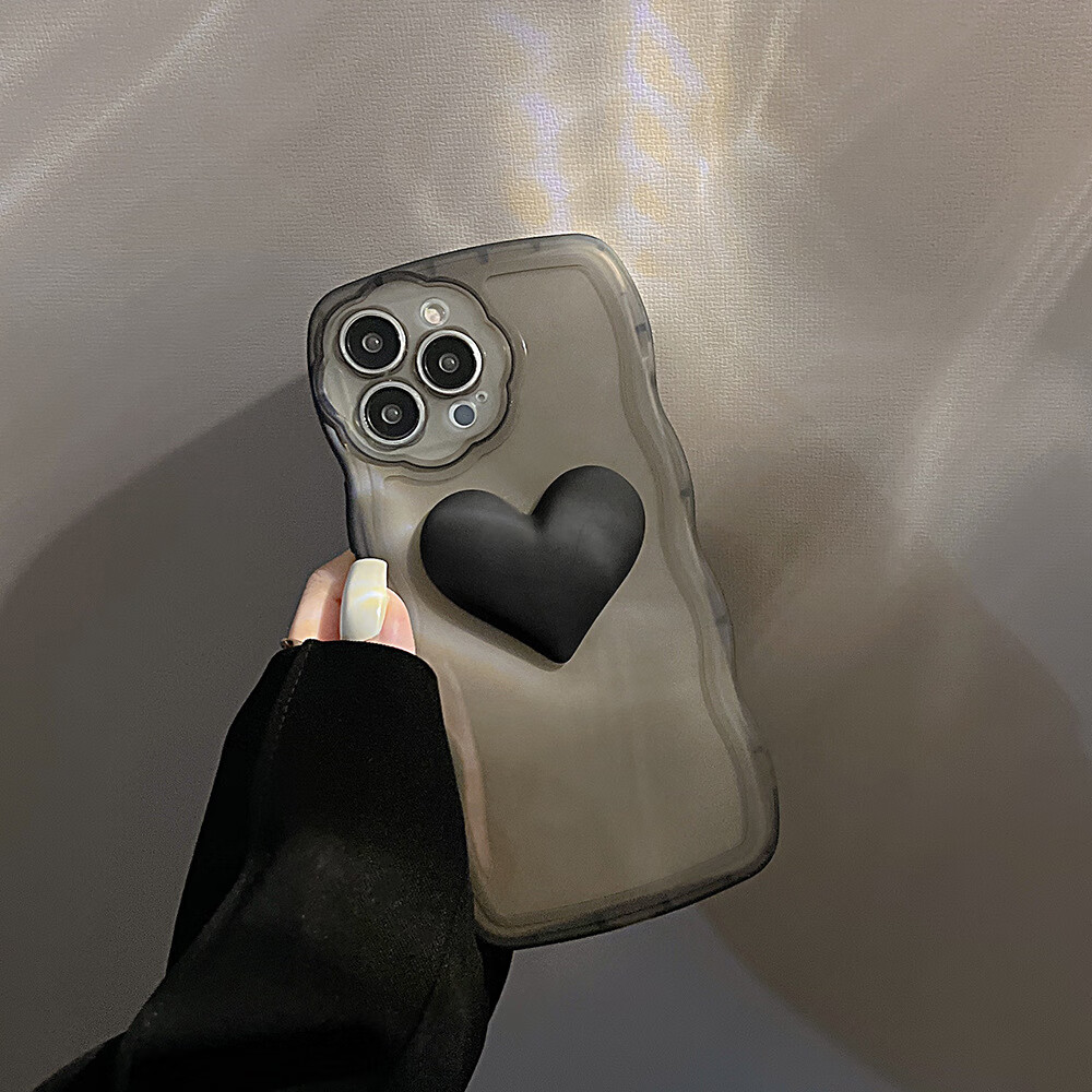 【实用】暗黑爱心适用iPhone13手机壳苹果14promax手链12立体11波 透黑立体大爱心(单壳 XR