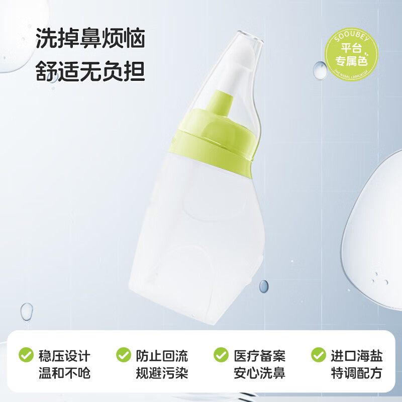 小象舒比洗鼻器儿童鼻炎医用成人鼻腔冲洗器家用手动洗鼻壶洗鼻盐生理盐水 【新品生机绿体验】180ml洗鼻器+10袋洗鼻剂