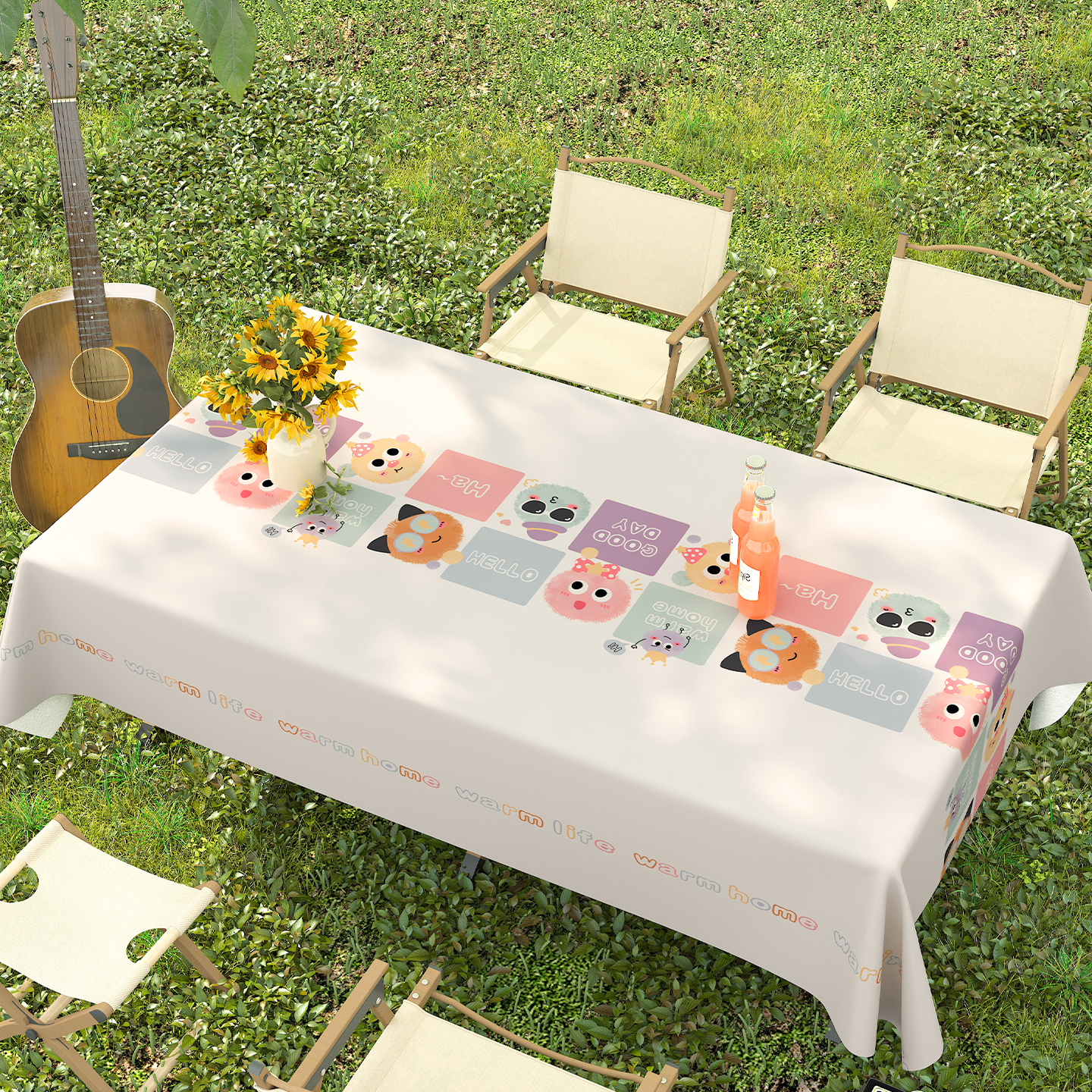 本知防水防油户外桌布露营摆摊餐桌布免洗防晒防烫野营氛围感野餐布垫 小绒球分享【防水防油 好打理】 140*200cm【露营桌子好搭档】