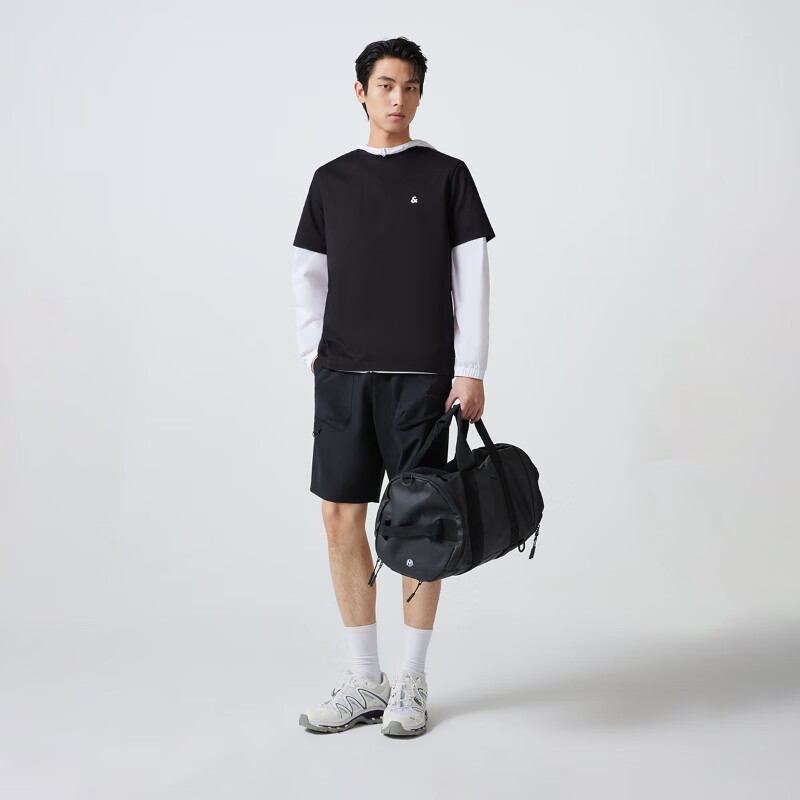 杰克·琼斯(JACK&JONES)25年男装短袖T恤男夏季舒适男士T恤凉感多色半袖纯色水洗不易走形 黑色E40 M 175