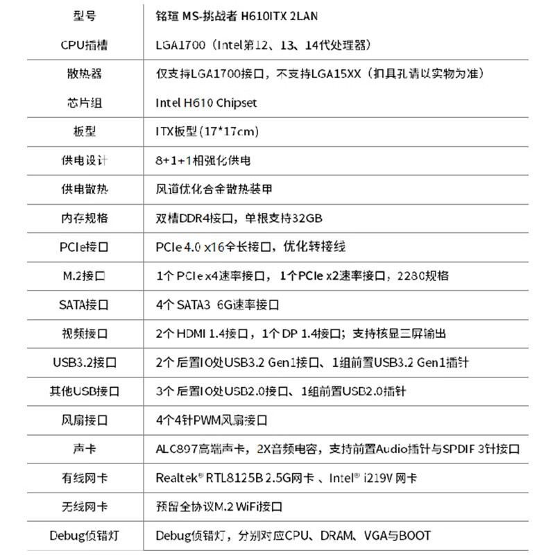 铭瑄 MS-挑战者 H610 ITX 2LAN 图 7