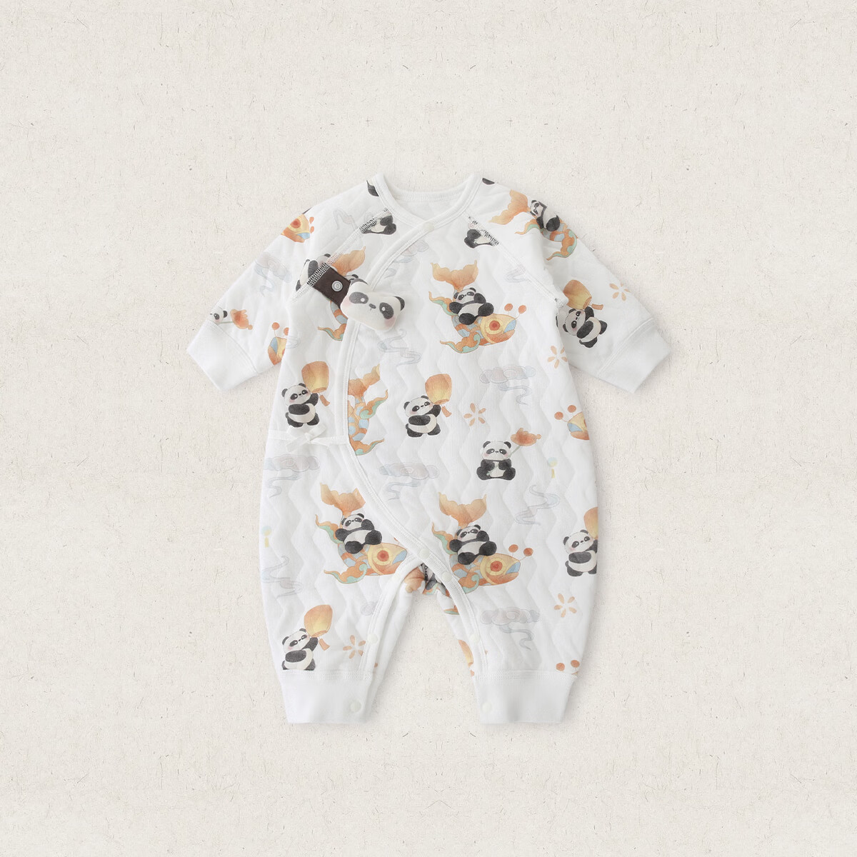 汉宫优品新生儿婴儿衣服秋冬季夹丝加厚保暖哈衣爬爬服中国风宝宝连体衣 熊猫鱼灯 52cm