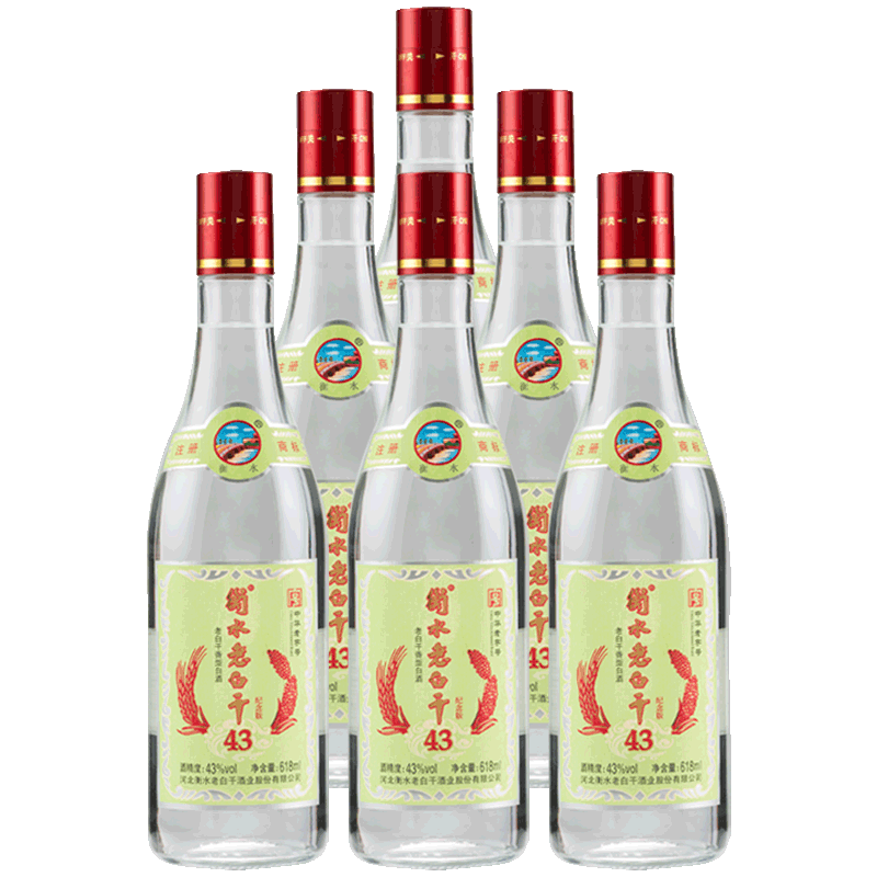 衡水老白干 老白干香型白酒 43度 618ML*6瓶 綠標紀念版酒整箱裝 純糧酒