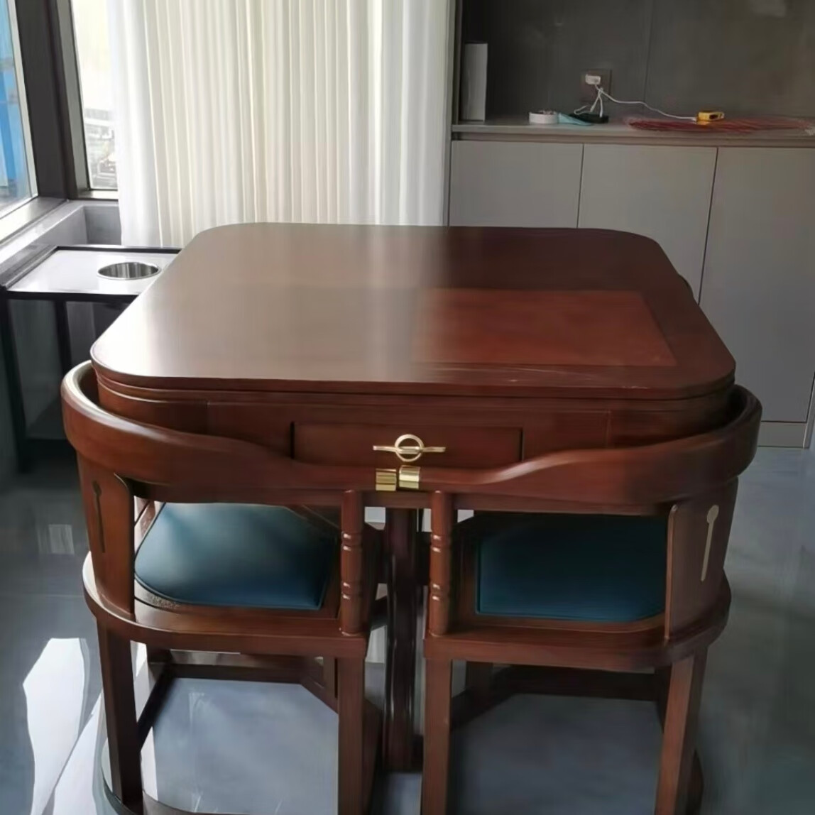 加厚岩板餐桌麻将机全自动大理石麻将桌多功能餐桌一体实木麻将机 爆款实木可收纳椅子麻将桌