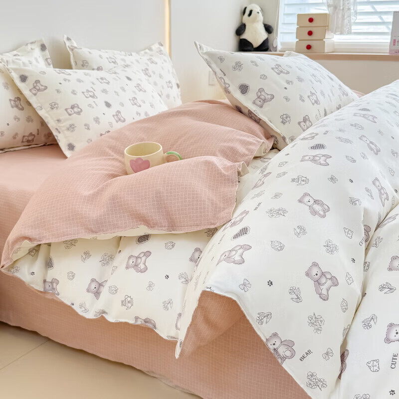 软贝小清新被套单人床单款宿舍三件套四季通用被罩四件套 喜气洋洋 床单款 2.0m四件套(被套200*230cm