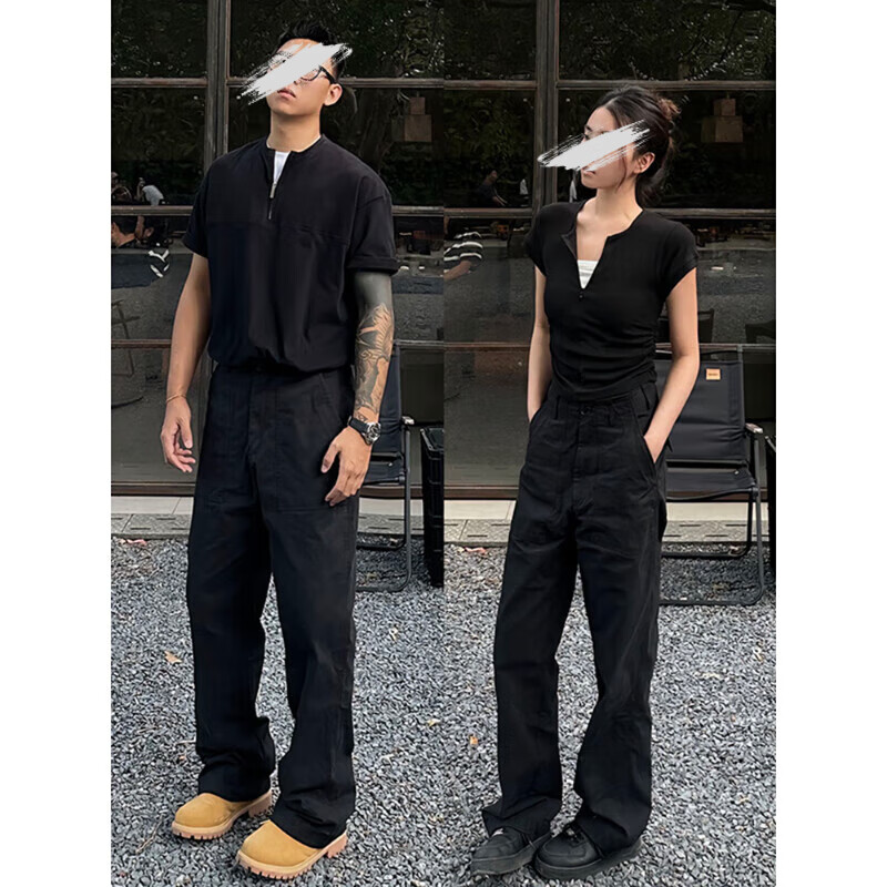 迪伽达美式高街裤子男款春秋潮牌男士休闲裤男女cleanfit直筒伐木工装裤 CHFS-S6015黑色 2XL