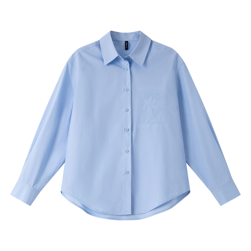 梵希蔓藍色重工刺繡翻領(lǐng)襯衫女2025年秋季新款設計感長(cháng)袖小衫襯衣 A1777 冰融藍 M (建議100-110斤)