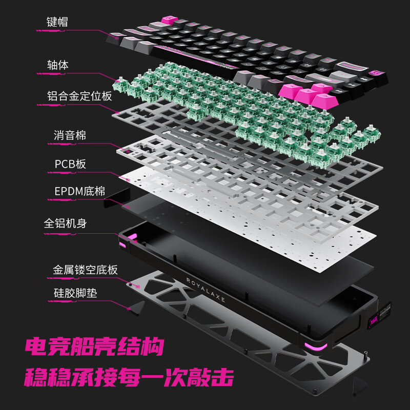 御斧(Royal Axe)X68全铝精雕机械键盘单模有线热插拔急停磁轴RGB灯效客制化 全键无冲16K扫描率电竞游戏专用RT0.01 极光绿【X68御先锋】68键 桃晶磁轴 68键