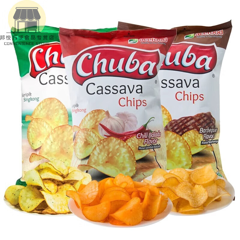 风鲜仓印尼进口chuba木薯片整箱香辣味烧烤薯片膨化零食便利店薯条