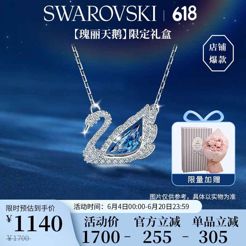 施华洛世奇（SWAROVSKI）SWAN DANCING 125周年蓝天鹅项链送女朋友生日礼物女5533397