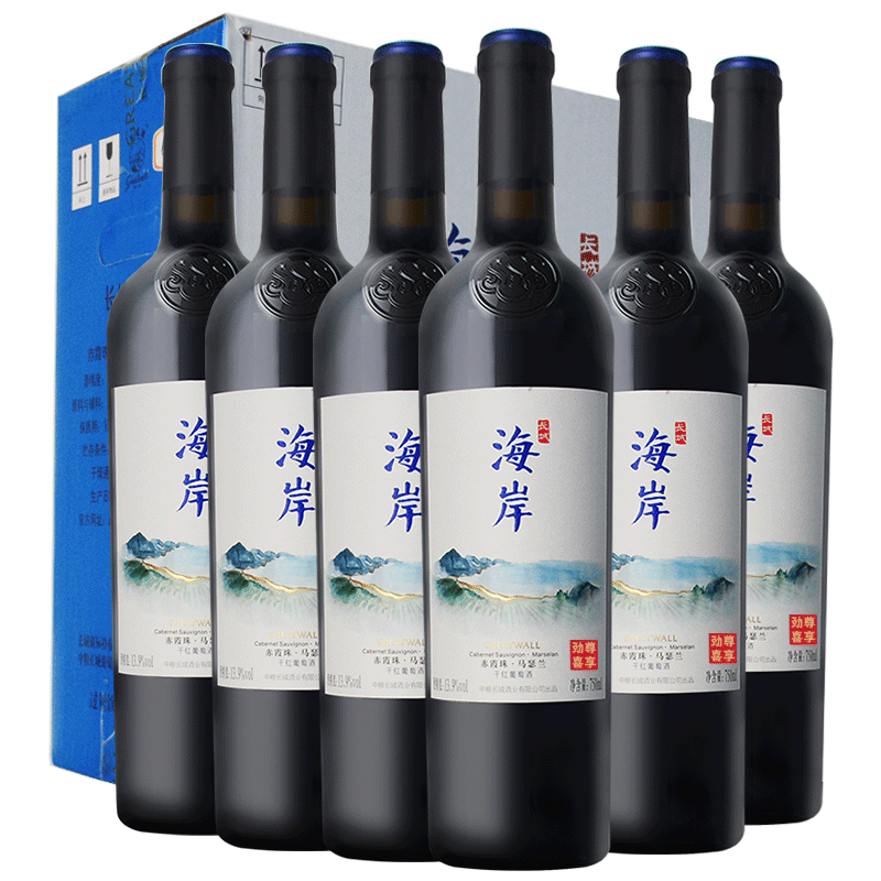 长城（GreatWall）红酒 干红葡萄酒佳节喜酒宴请年货节礼品【热门商品】 海岸赤霞珠马瑟兰750ml整箱6瓶装