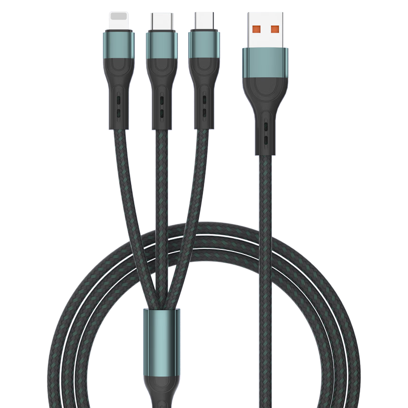 OKSJ充電線三合一數(shù)據(jù)線一拖三快充多頭蘋果Type-c安卓適用于華為小米榮耀手機(jī)1.2米車載多功能多用