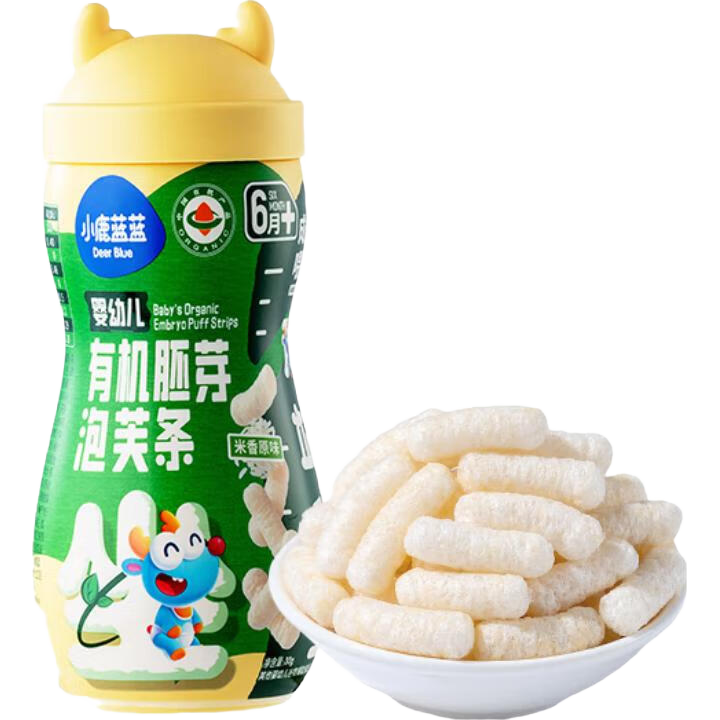 小鹿蓝蓝婴儿泡芙儿童零食磨牙多造型泡芙球溶豆米饼搭档 【6月+原味 】有机胚芽泡芙条