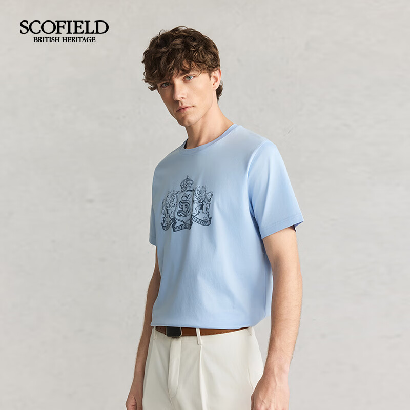 Scofield男士24年夏季新款长绒棉印花圆领舒适短袖全棉休闲T恤 浅蓝色 XL (180)