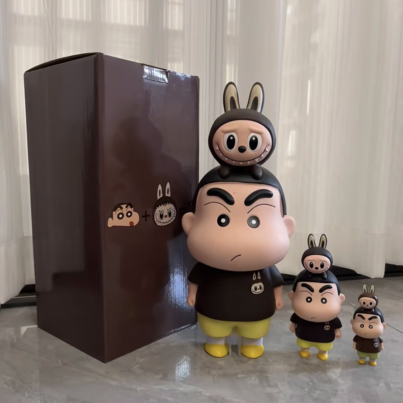 拉布布蜡笔小新洗澡雨衣顶正版潮玩手办桌面摆件动漫周边生日礼物 labubu拉布布小新【大中小3只】